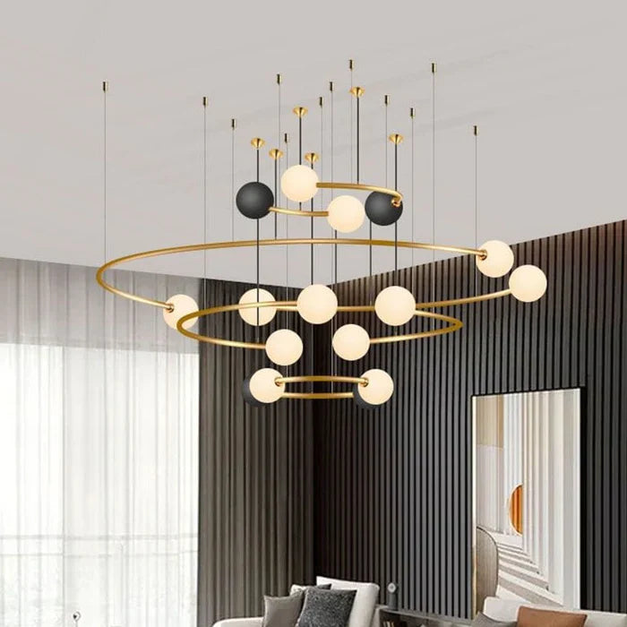 Orbit-type chandelier placed in the living room