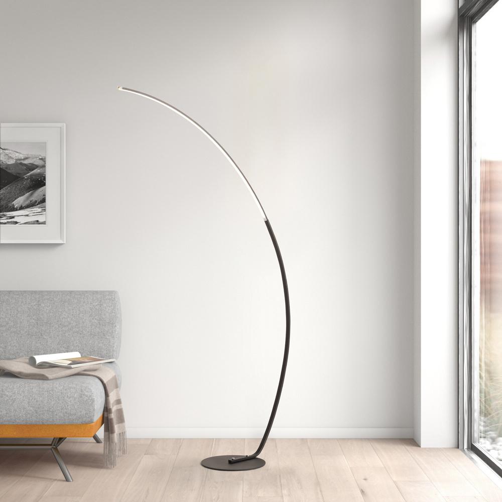 Modern LED floor lamp placed beside a sofa