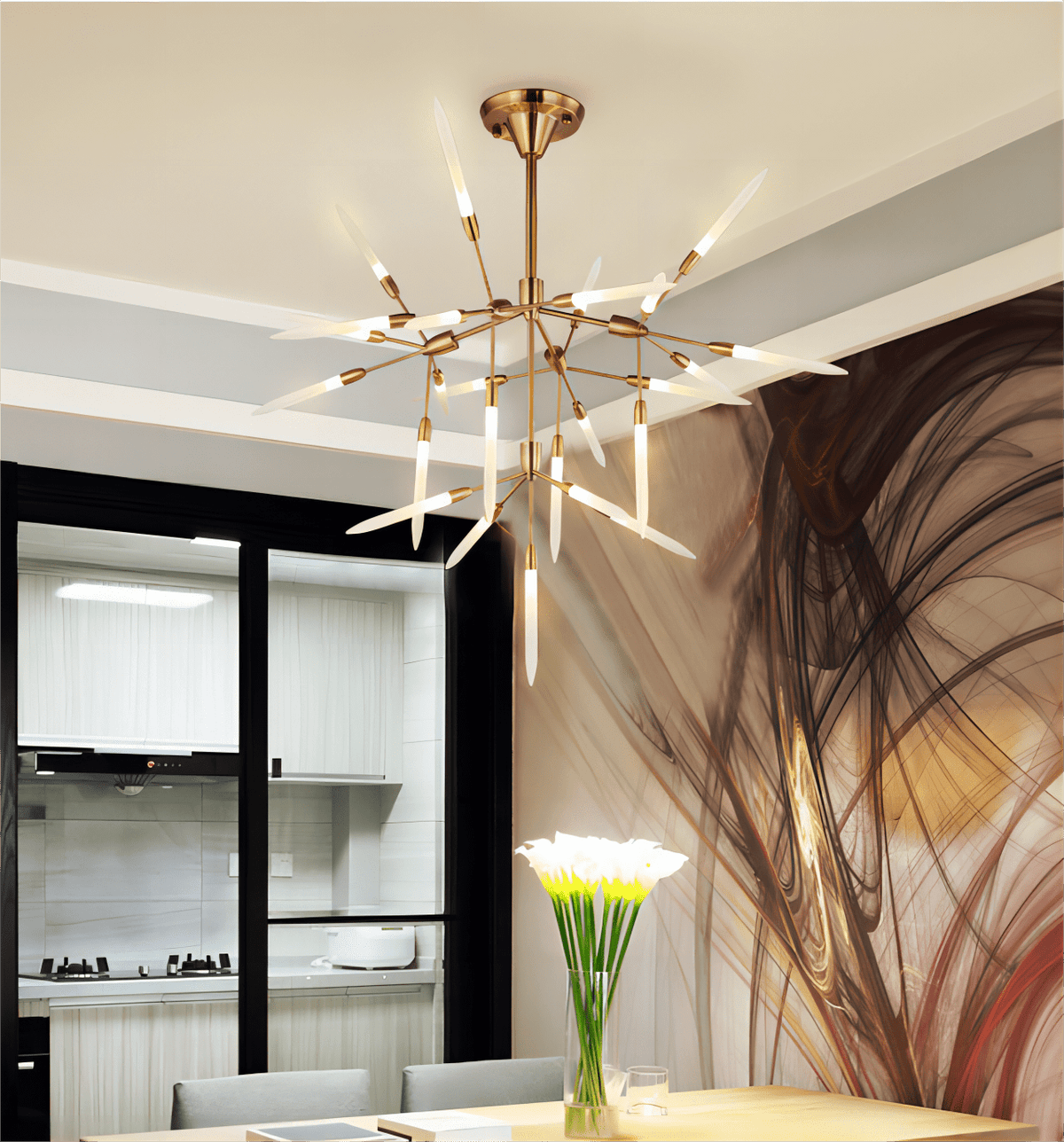 Karïn | Gold Chandelier w/ Frosted Glass - Home Cartel ®