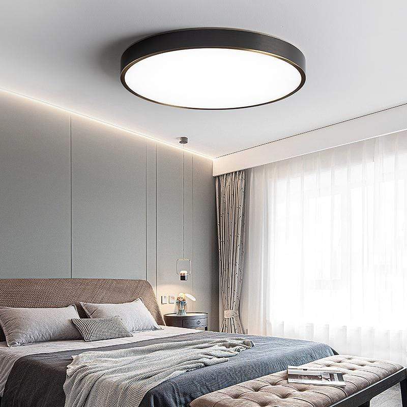 Round-shaped ceiling light placed in the bedroom