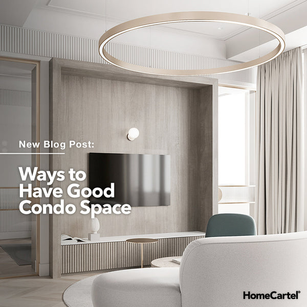 A modern and mostly white living space with different lighting fixtures