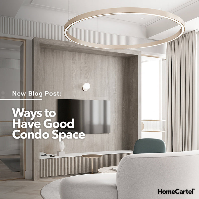 A modern and mostly white living space with different lighting fixtures