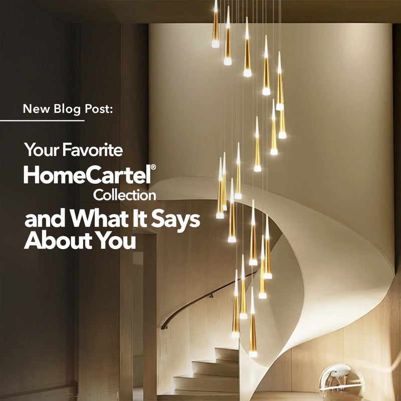 A spiral staircase with a pendant chandelier hanging