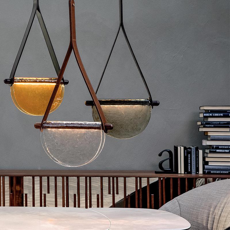 Emani | Modern Glass and Leather Belted Pendant Light