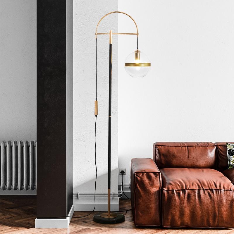 Synne | Glass with Brass Detail and Marble Base Floor Lamp - Home Cartel ®