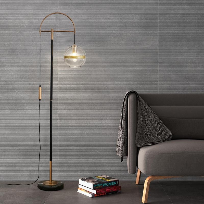 Synne | Glass with Brass Detail and Marble Base Floor Lamp - Home Cartel ®