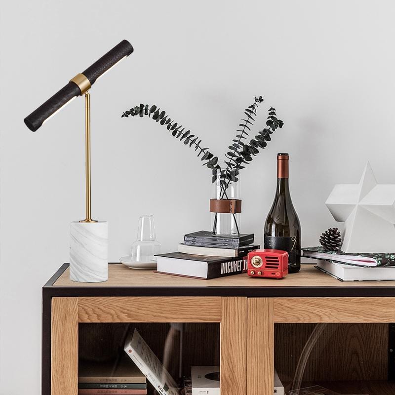 Lafayette | Leather with Marble Base Modern Table Lamp