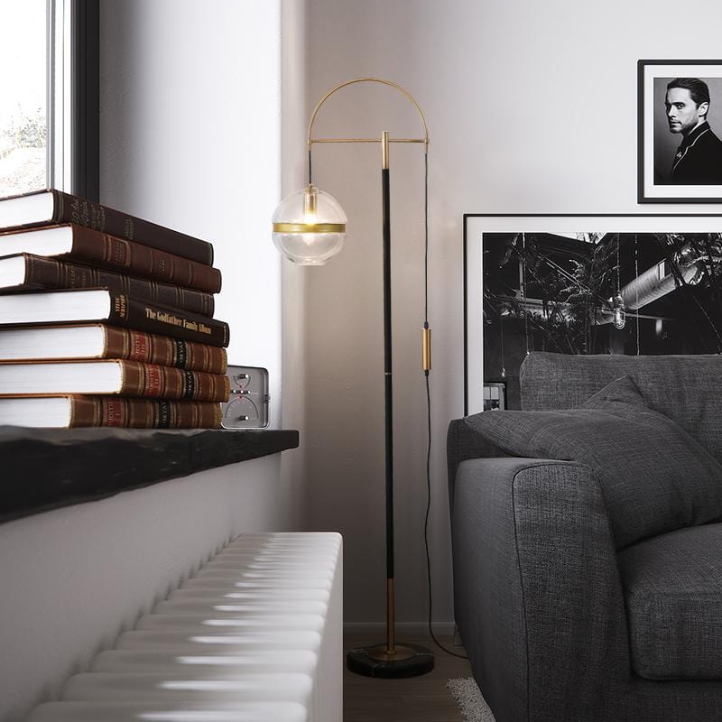 Synne | Glass with Brass Detail and Marble Base Floor Lamp - Home Cartel ®