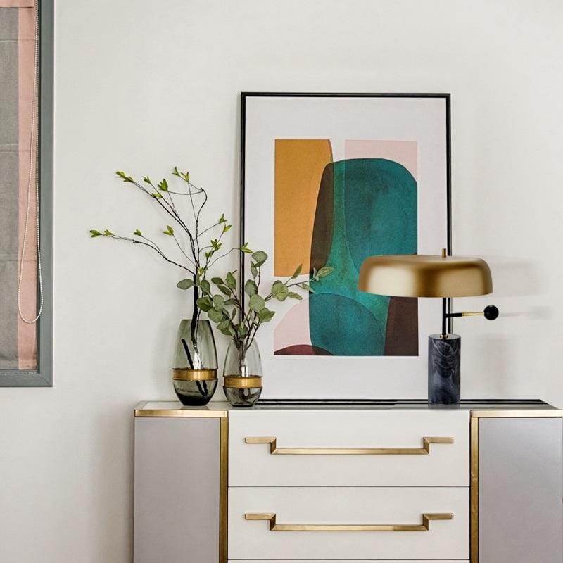 Nysse | Marble Base Metal Shade Table Lamp - Home Cartel ®