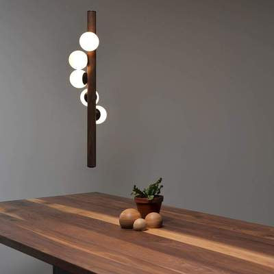 Iver Tu |  Wooden Finish with Glass Pendant Light - Home Cartel ®